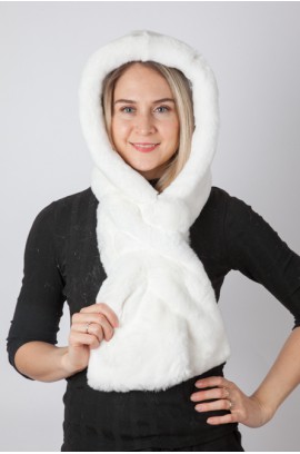 White rex fur hood-scarf